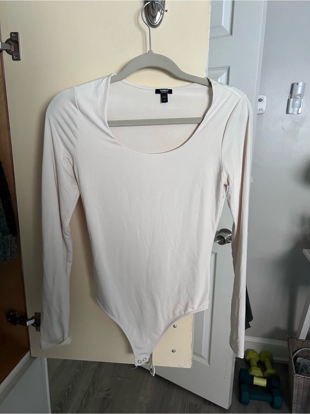 White Express cream Body Contour bodysuit with buttery soft fabric